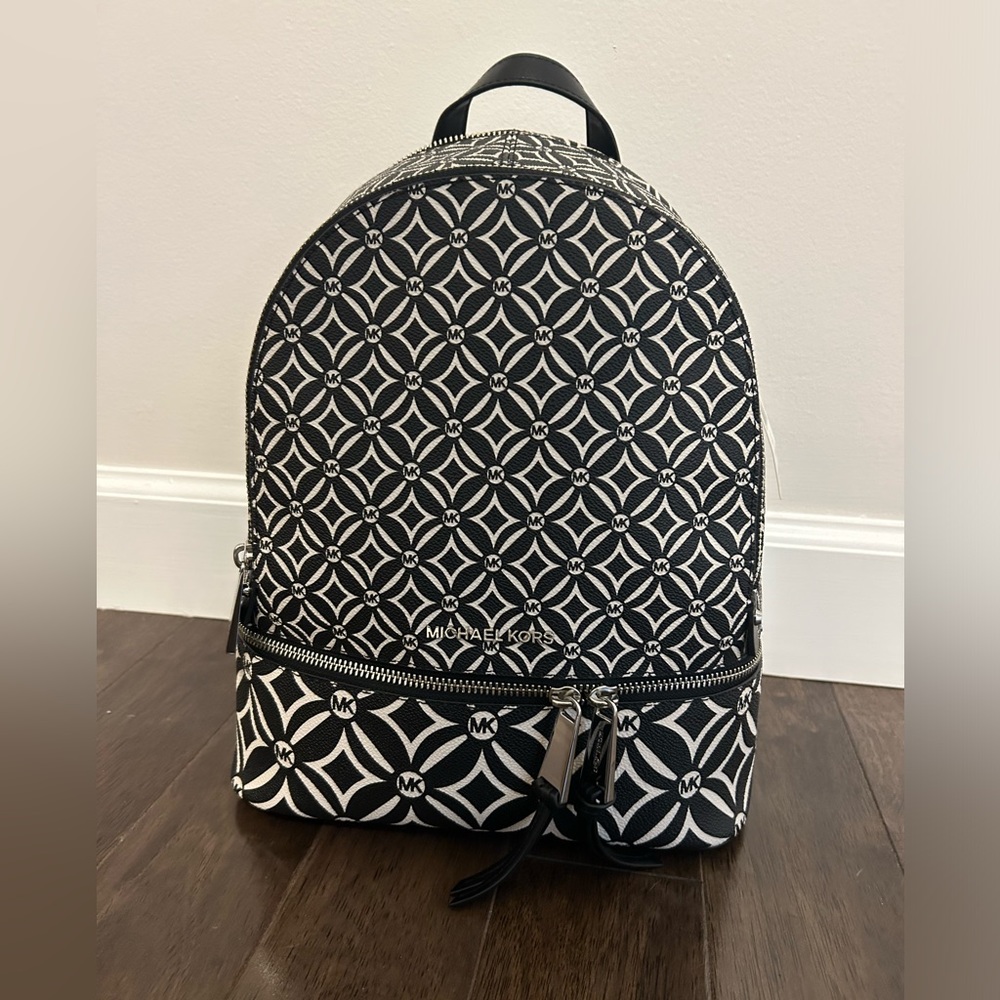 Michael Kors Rhea black and cream backpack purse